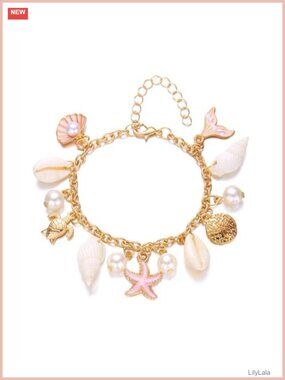 Starfish Seahorse Conch Shell Charm Bracelet Acrylic Stone Alloy Beach